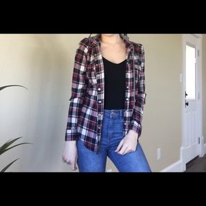 Plaid hooded button down hoodie